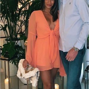 Bell Sleeve Coral Romper